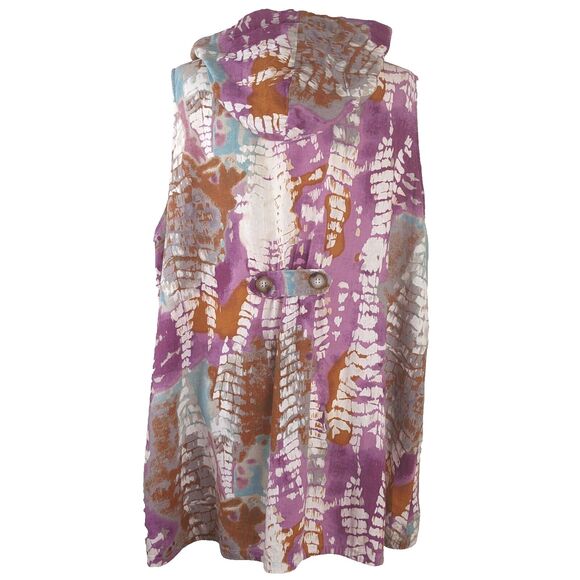 For Cynthia Woman 1X / 2X Purple Tie Dye Linen Blend Hooded Beach Coverup - Picture 4 of 8